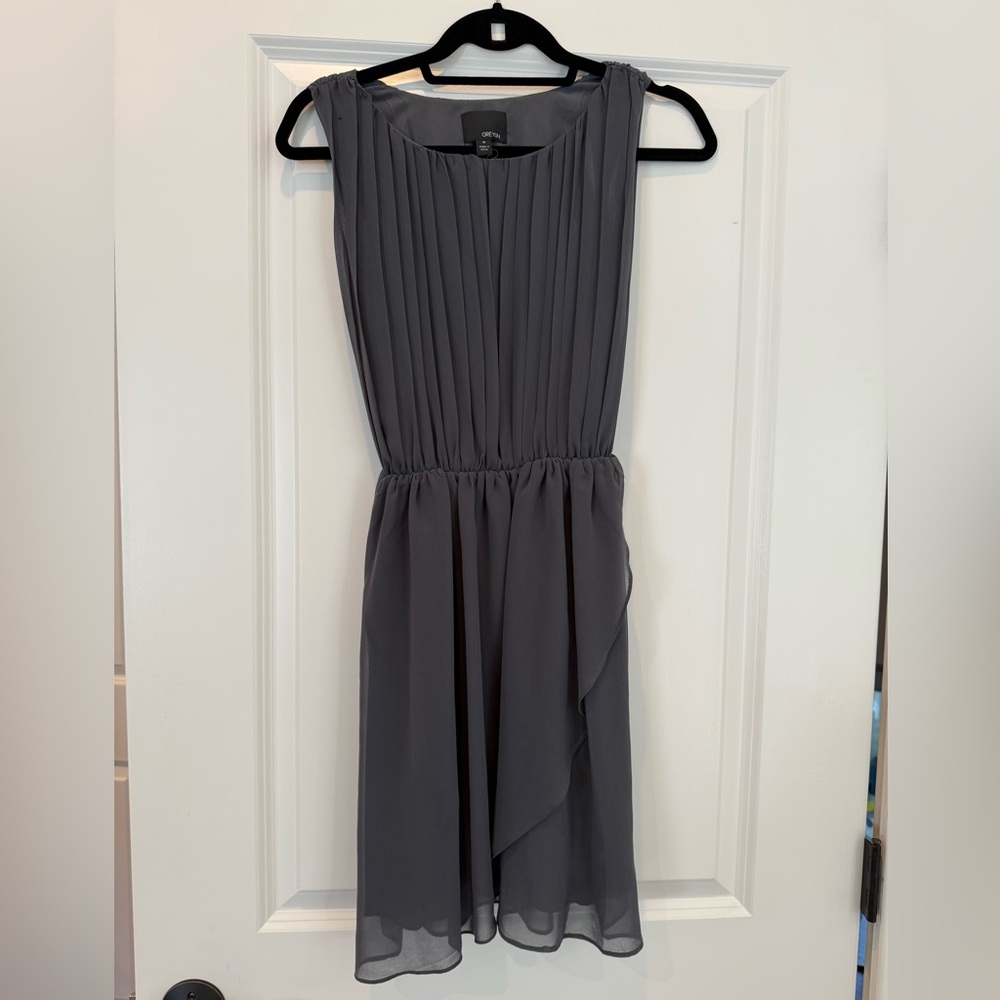 Greylin Charcoal Pleated Midi Dress